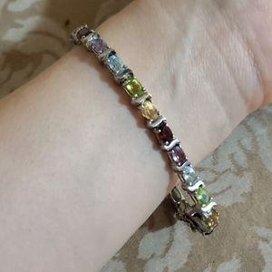 Multi Colored Stone Sterling Silver Bracelet